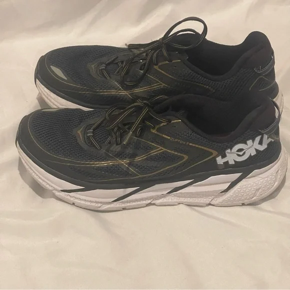 Hoka One One Running Race Clifton 3 Black & Gold Shoes Mens 10 - Picture 7 of 12